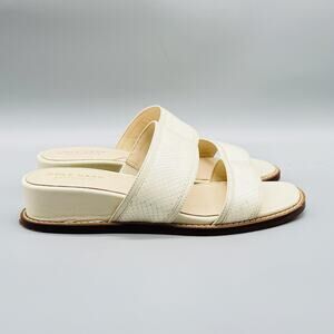 Cole Haan Sandals Women 5.5 Ivory Embossed Leather Wesley Demi Strap Wedge Slide